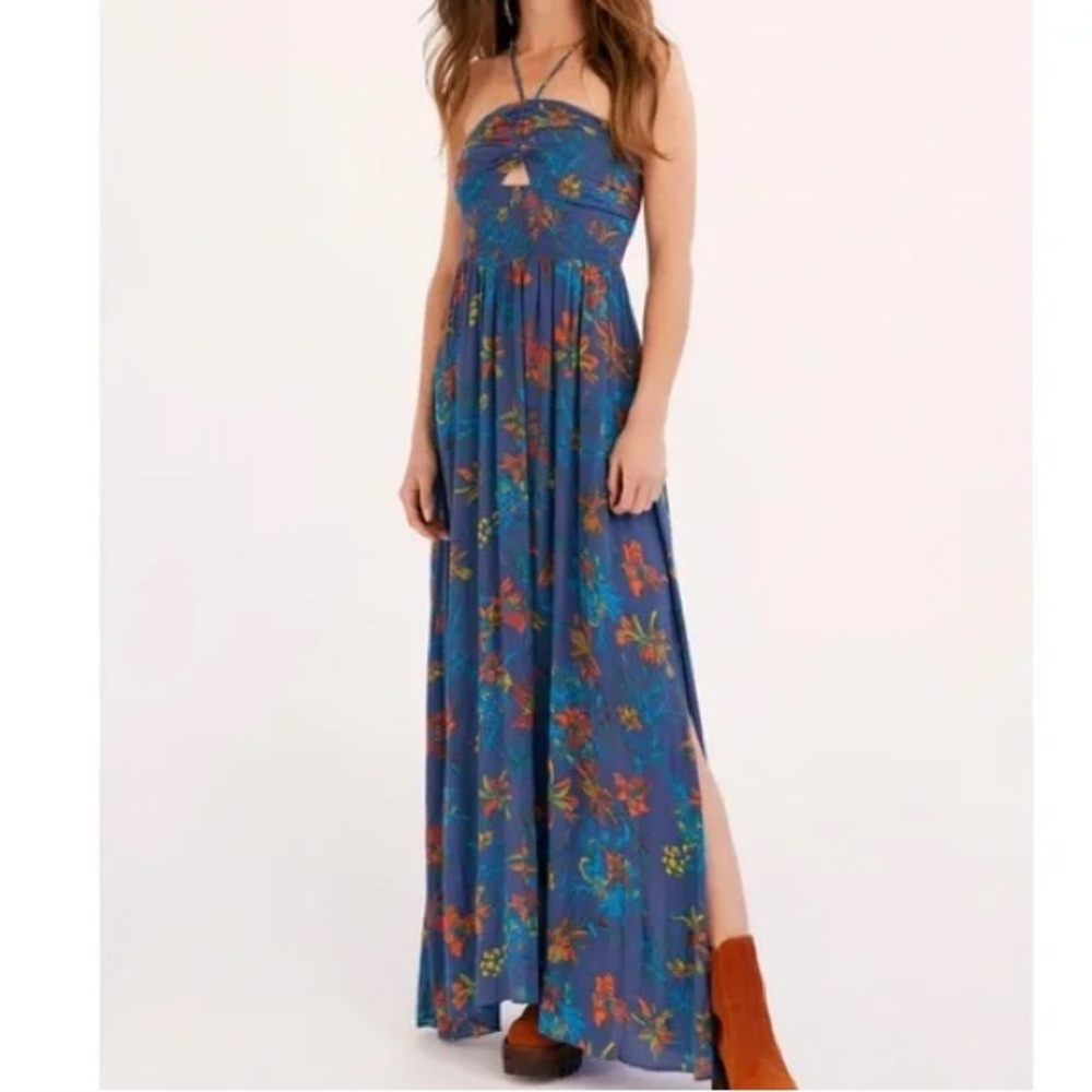 Free People One Step Ahead Maxi Dress in blue size LARGE